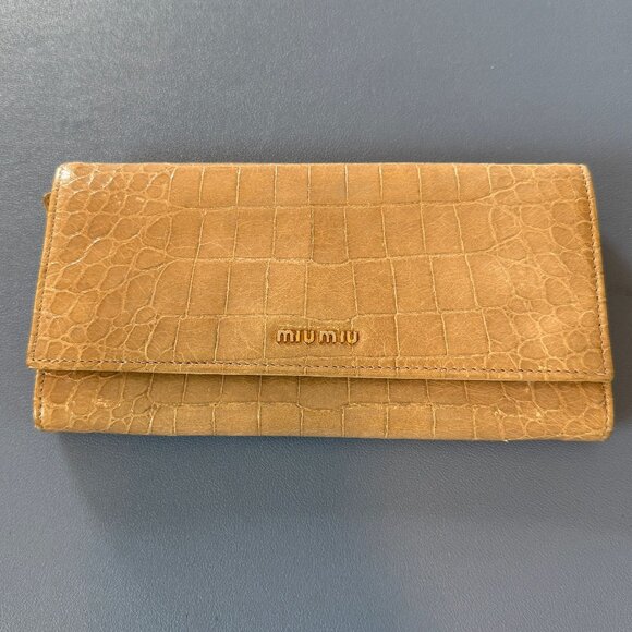 Miu Miu Croc Embossed Tan Long Wallet - Picture 1 of 5